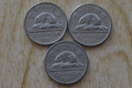 Канада 5 центов 1964,65,78