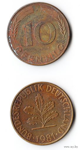 10 пфеннигов Германия 1981 года(J)