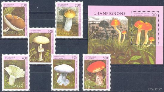 Гвинея 1996 Грибы, 6 м. + бл.
