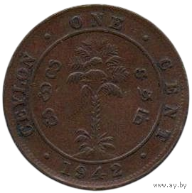 Коронная Колония Цейлон. 1 цент 1942. Пальма.