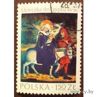 Марка Польша 1974. Шедевры польского искусства .Бегство в Египет, 1465 г. Марка из серии