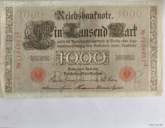 1000 марок 1910 год красная печать, хороший сохран