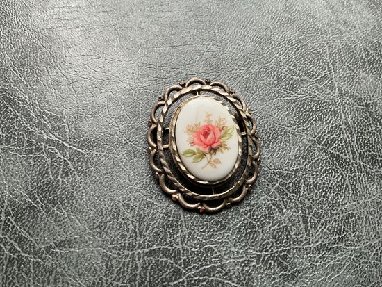 Брошь Роза Фарфор Серебро Германия винтаж