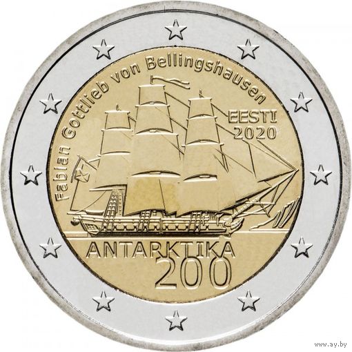Эстония 2 евро, 2020 200 лет открытию Антарктиды UNC