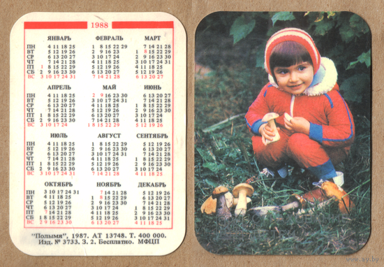 Календарь Страхование детей 1988
