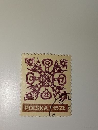 Польша 1969 На марке изображен узор в форме петуха, выполненный в стиле фольклорного творчества.