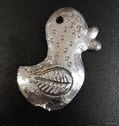 Ёлочная игрушка Уточка серебряная, пластик. СССР