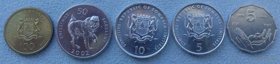 Сомали 100,50,10,5 шиллингов + 5сентов, 1999-2002