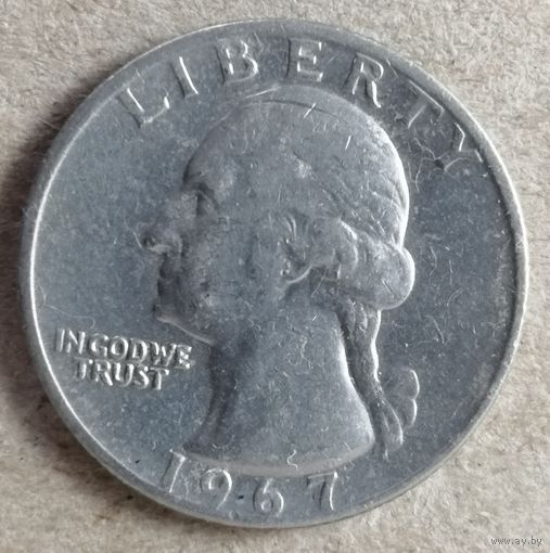 США 1/4 доллара, 1967 г, Вашингтонский Квотер, KM# 164а