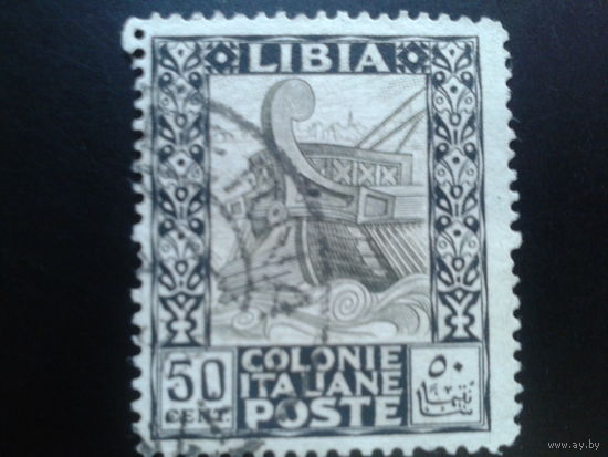 Ливия, колония Италии, 1921. Стандарт. Римская Триера. 50с