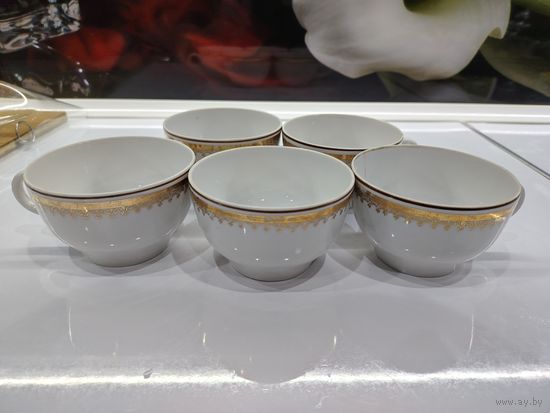 С 1 рубля!!! Чайные кружки СССР с позолотой. 2 чашки с трещиной.