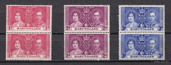 139.BrKS. Великобритания. Колонии.  Басутоленд. Коронация Георга VI и Елизаветы. 1937 г. Полная серия. Пары. Mi.##15-17. MNH.