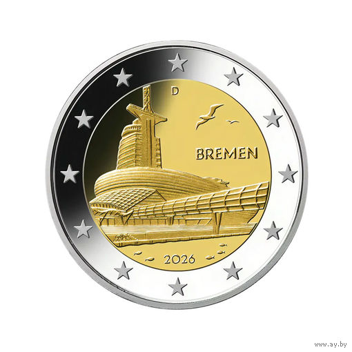 Германия 2 евро 2026 Бремен, музей климатических зон  UNC из ролла А