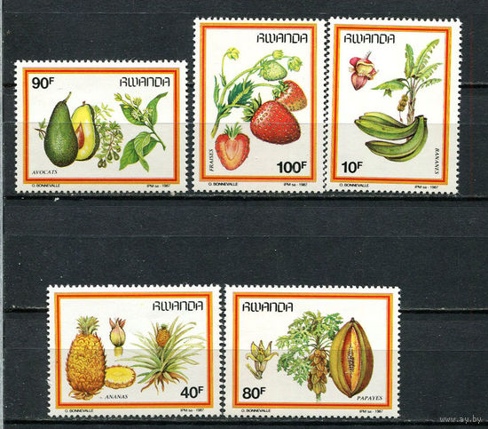 Руанда - 1987 - Фрукты - [Mi. 1370-1374] - полная серия - 5 марок. MNH.  (Лот 94Gu)-T4P12