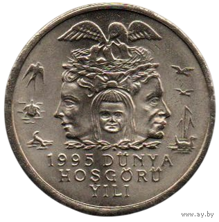 Турецкая Республика. 25000 лир 1995. UNC. Охрана окружающей среды. Черепаха, ласточка, утка.