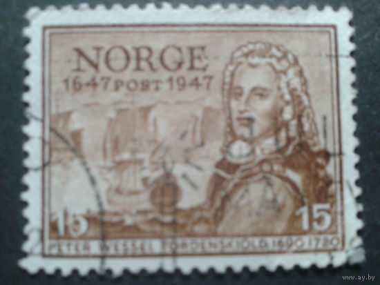 Норвегия 1947 300 лет почты, корабль, персона