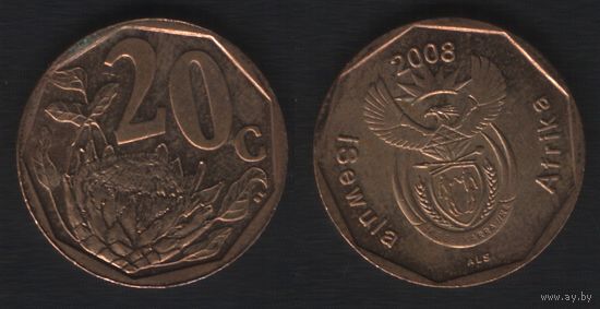 Южная Африка (ЮАР) km442 20 центов 2008 год (обращ) (_брак(om1(1(2 незначительный поворот ТОРГ