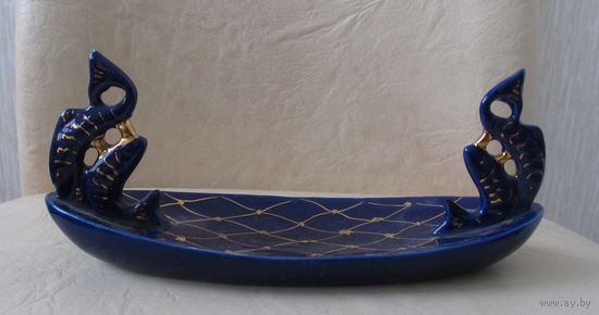 Все лоты с рубля.Лоток для ювелирных украшений Ладья,Ильмень-озеро ,Бронницы,з-д Возрождение,СССР,кобальт,позолота
