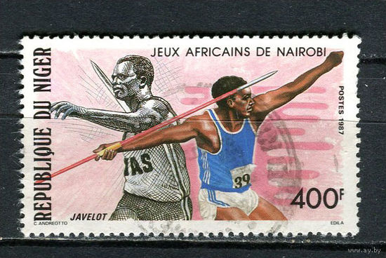 Нигер - 1987 - Спорт Метание копья 400Fr - [Mi.1026] - 1 марка. Гашеная.  (Лот 17Js)-T25P1