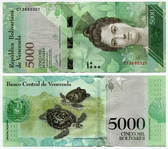 Венесуэла. 5000 боливаров (образца 23.03.2017 года, P97b, UNC)