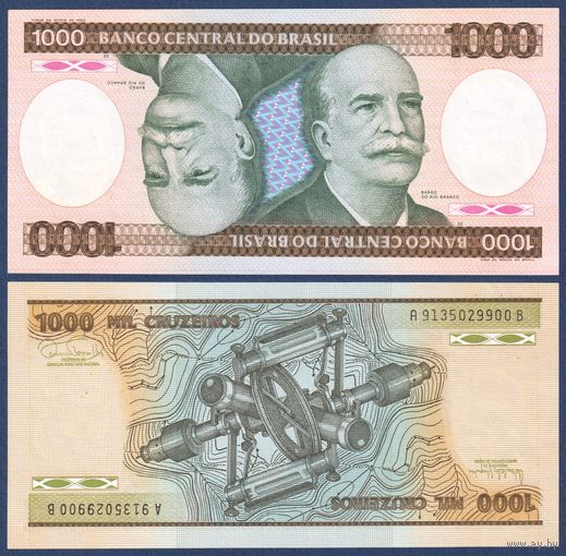 Бразилия, 1000 крузейро 1981-1986 г., P-201c (министр иностранных дел барон Риу-Бранку), UNC-***