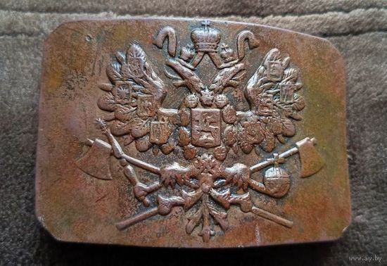 Пряжка пряга мельхиоровая в патине Сапер Орел на топорах РИА