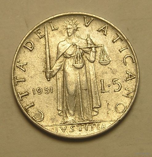 Ватикан 5 Лир 1951 PIUS XII