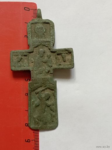 Редкий большой нательный крест ,Божья матерь со святыми,Никита бесогон.Оловянистая бронза.Предположительно 15-18 вв