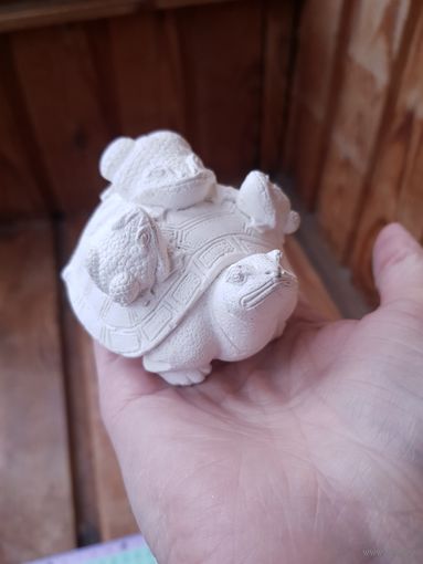 Лот С 1 РУБЛЯ! много лотов! Сувенирная фигурка черепашка с лягушатами, гипс