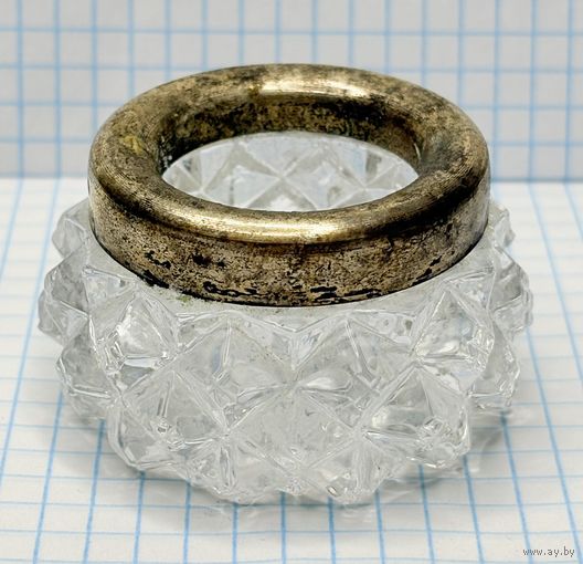 С 1 РУБЛЯ! СОЛОНКА СОЛЬ ХРУСТАЛЬ СЕРЕБРО 875 ПРОБА